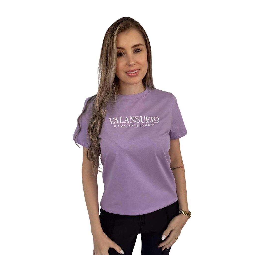 Camiseta TShirt Lilás 100% Algodão Estampa Branca Valansuelo