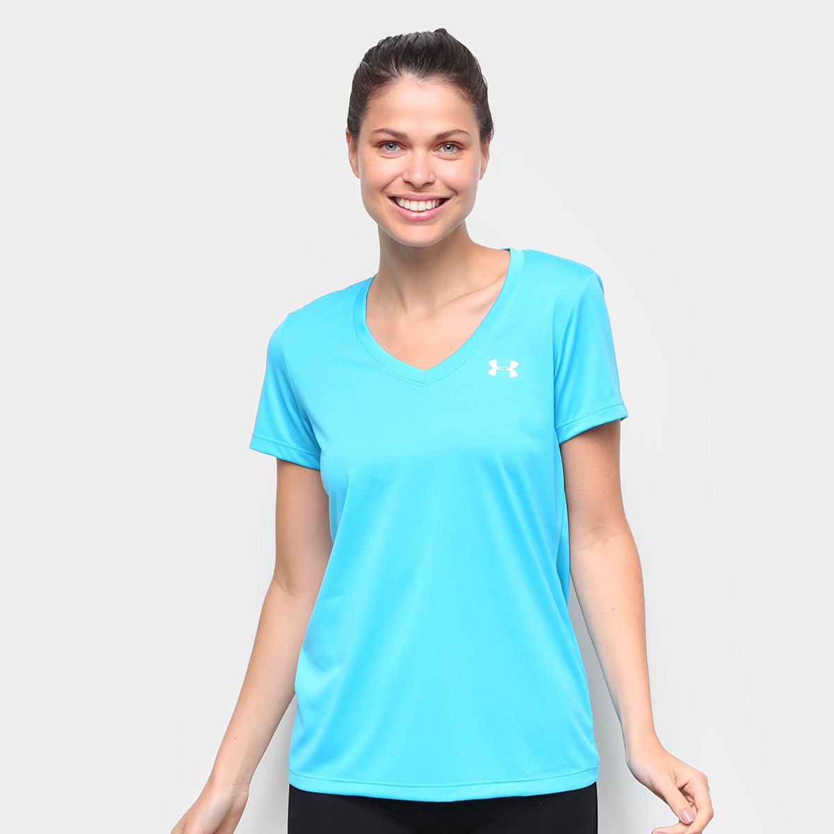 Camiseta Under Armour Short Feminina - Azul Claro Menor preço em Camiseta Under Armour Short Feminina - Azul Claro