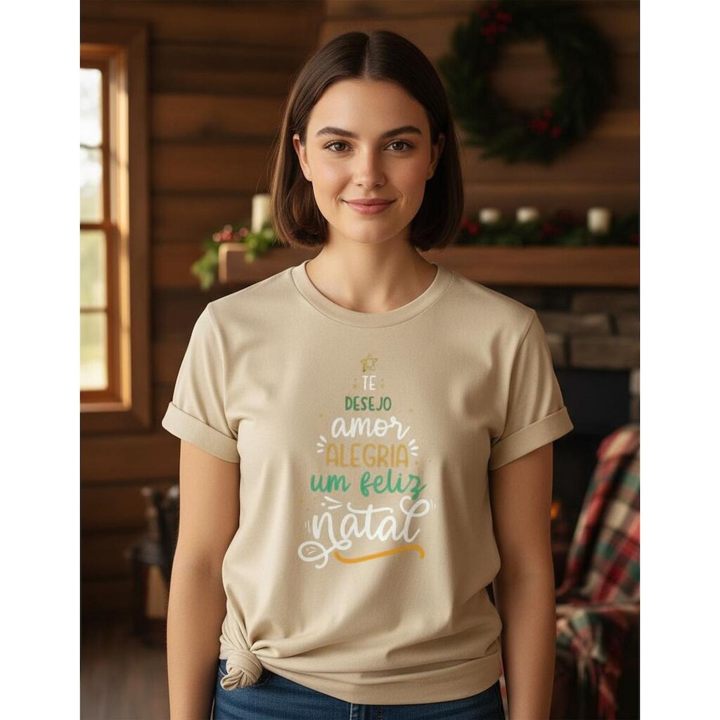 Camiseta Unissex Casual Adulto Infantil Natal Linda Básica em Algodão Malha Premiun