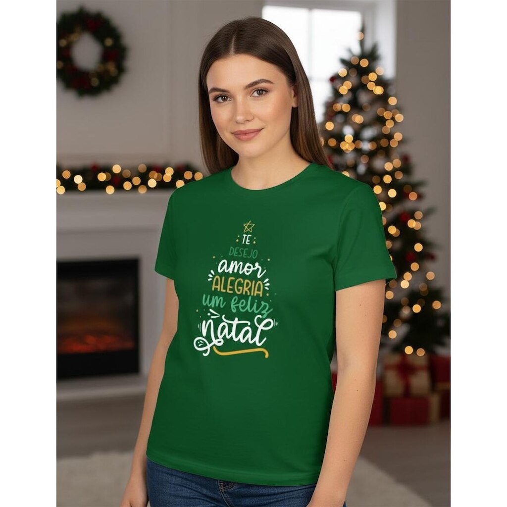 Camiseta Unissex Casual Adulto Infantil Natal Linda Básica em Algodão Malha Premiun