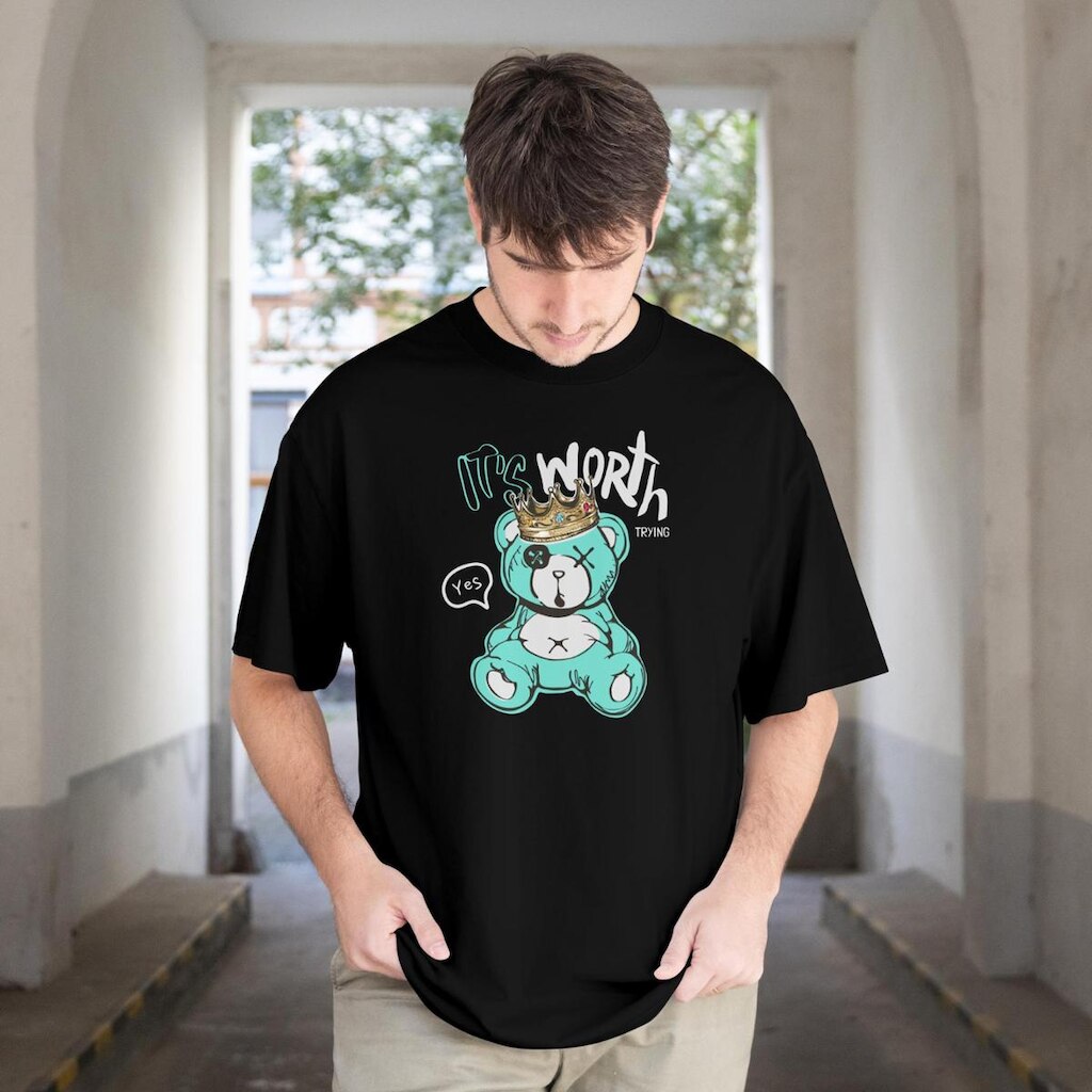 Camiseta Unissex Casual Manga Curta Urso Rei Leve e Confortável em Algodão do P ao G1
