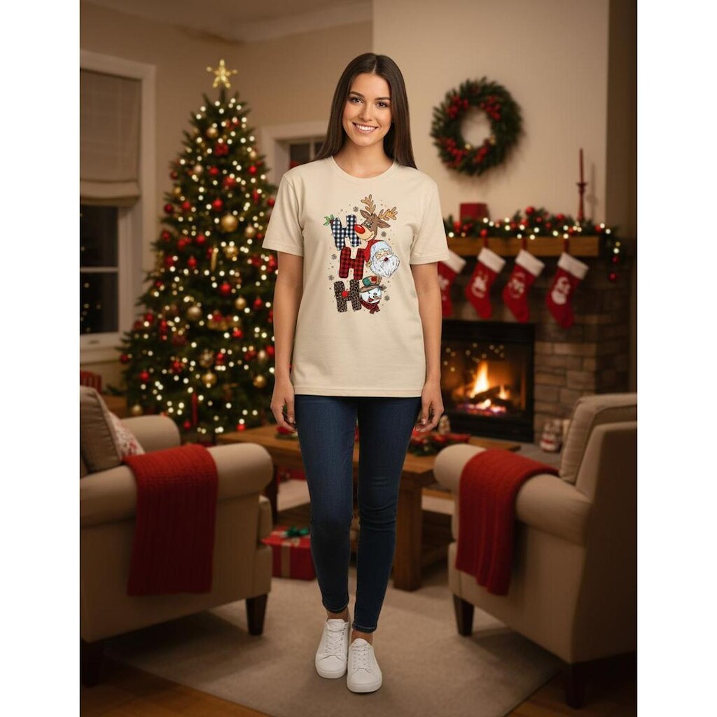 Camiseta Unissex Manga Curta Natal Malha Algodão Confortável