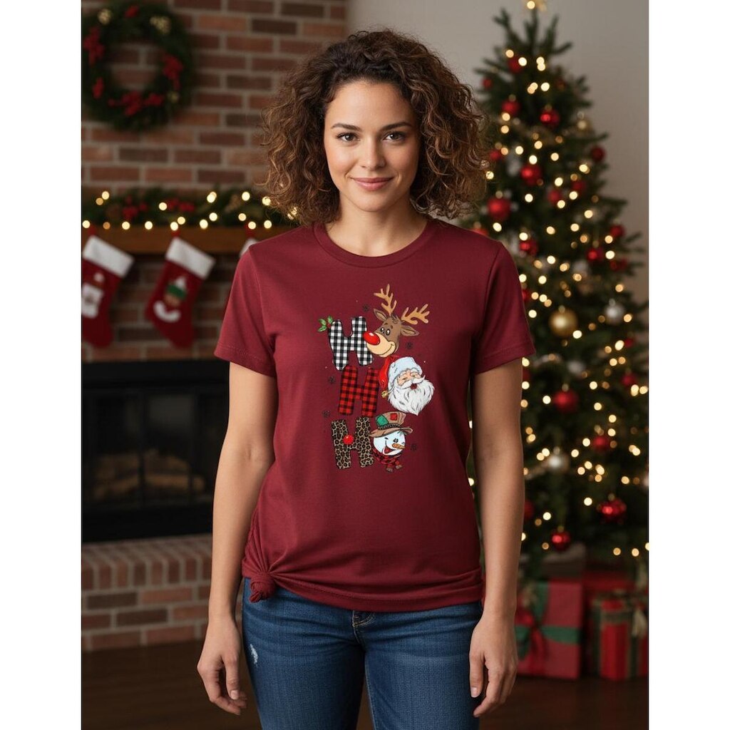 Camiseta Unissex Manga Curta Natal Malha Algodão Confortável