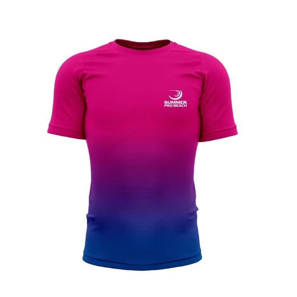 Camiseta Unissex Summer Pro Azul E Pink - Anti Odor + Proteção Uv 50°C