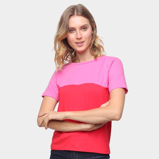 Camiseta Volare Básica Bicolor Feminina - Rosa