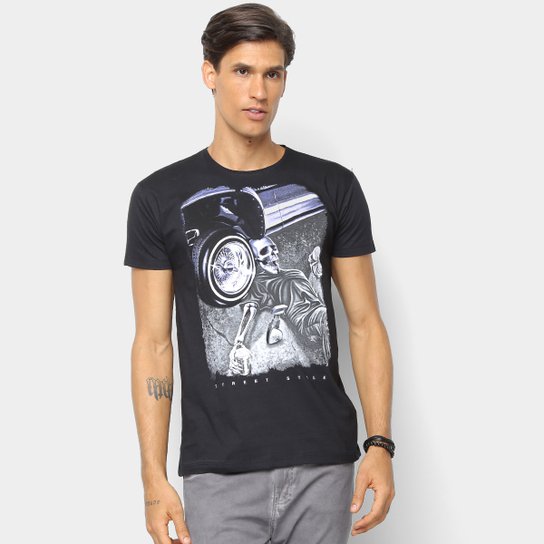 Camiseta Watkins & Krown Caveira Masculina - Preto+Roxo
