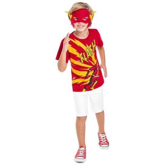 Camiseta Infantil Menino Com Máscara The Flash Vermelha - Vermelho