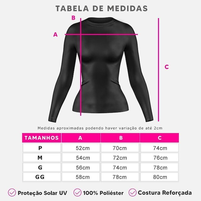 Camisetas Feminina Manga Longa Proteção Solar Segunda Pele