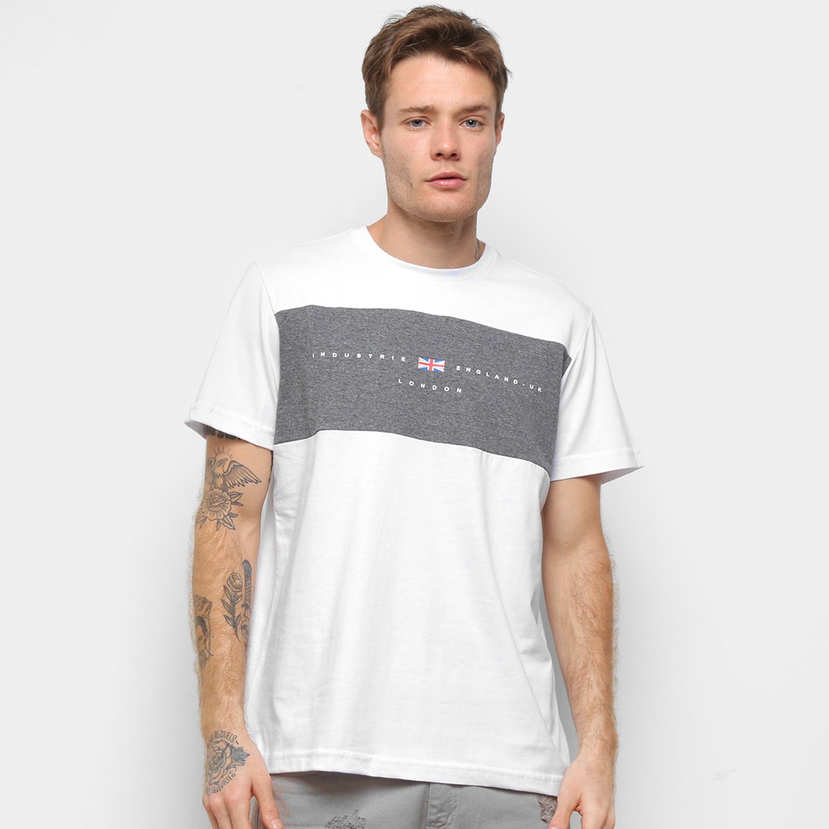 Camisetas Industrie England Uk London Masculina - Branco Menor preço em Camisetas Industrie England Uk London Masculina - Branco