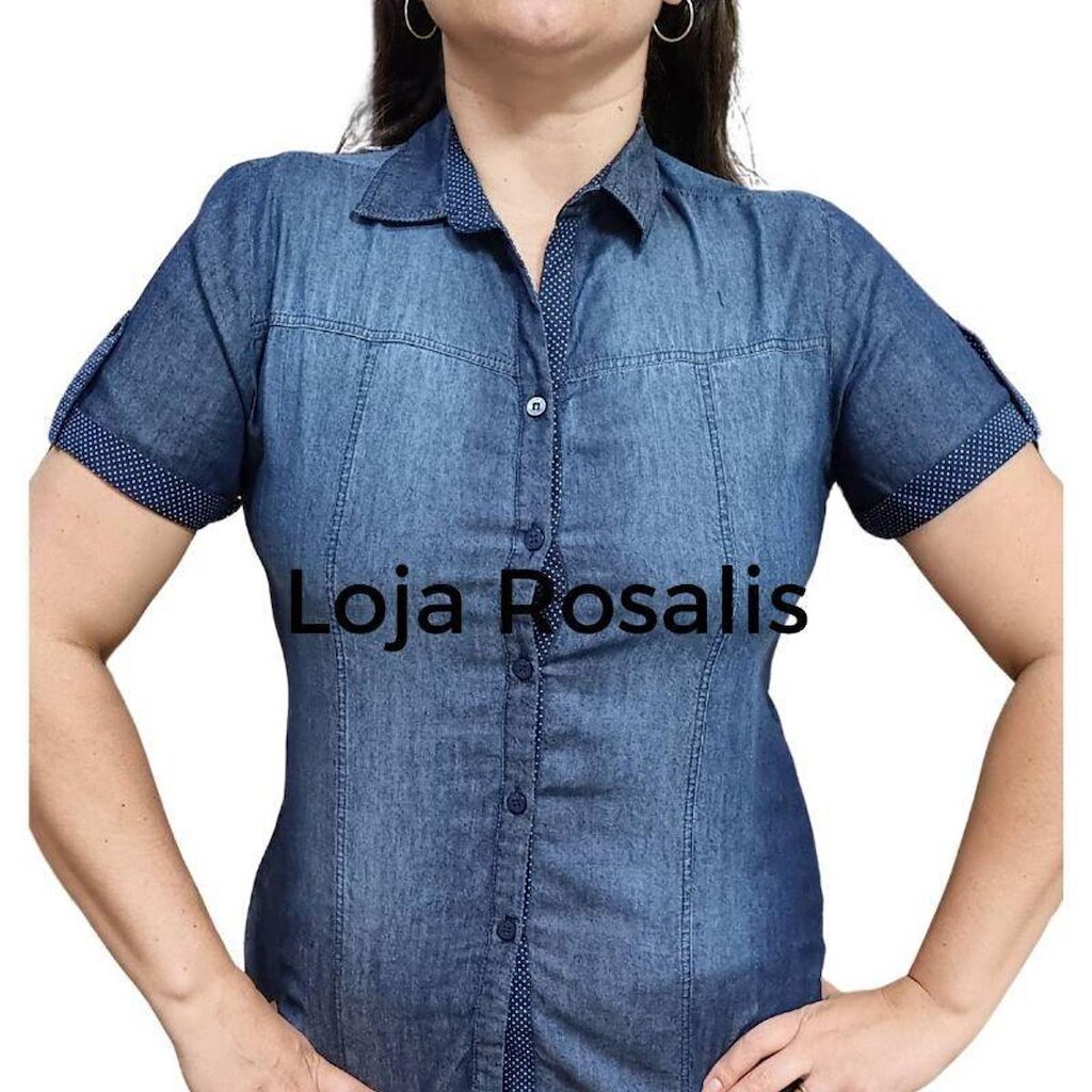 Camisete Feminino MC Jeans Detalhes Marinho Com Bolinhas