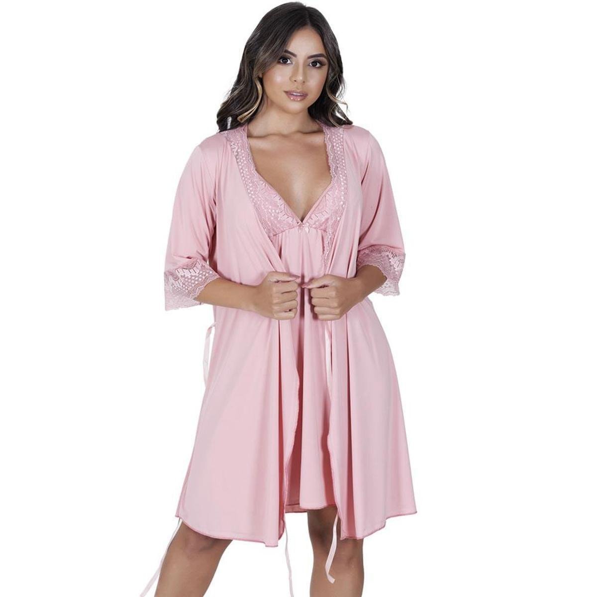 Camisola Amamentação com Robe em Microfibra Estilo Sedutor - VF46-45 - Rosê Menor preço em Camisola Amamentação com Robe em Microfibra Estilo Sedutor - VF46-45 - Rosê