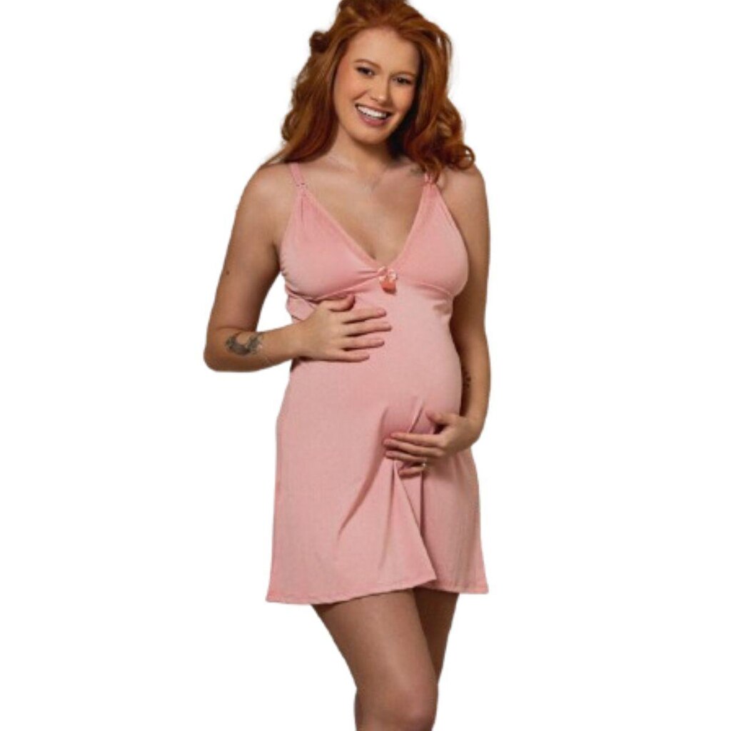 Camisola Amamentação Serra e Mar Modas Lisa Sem Bojo Gestante Linha Noite