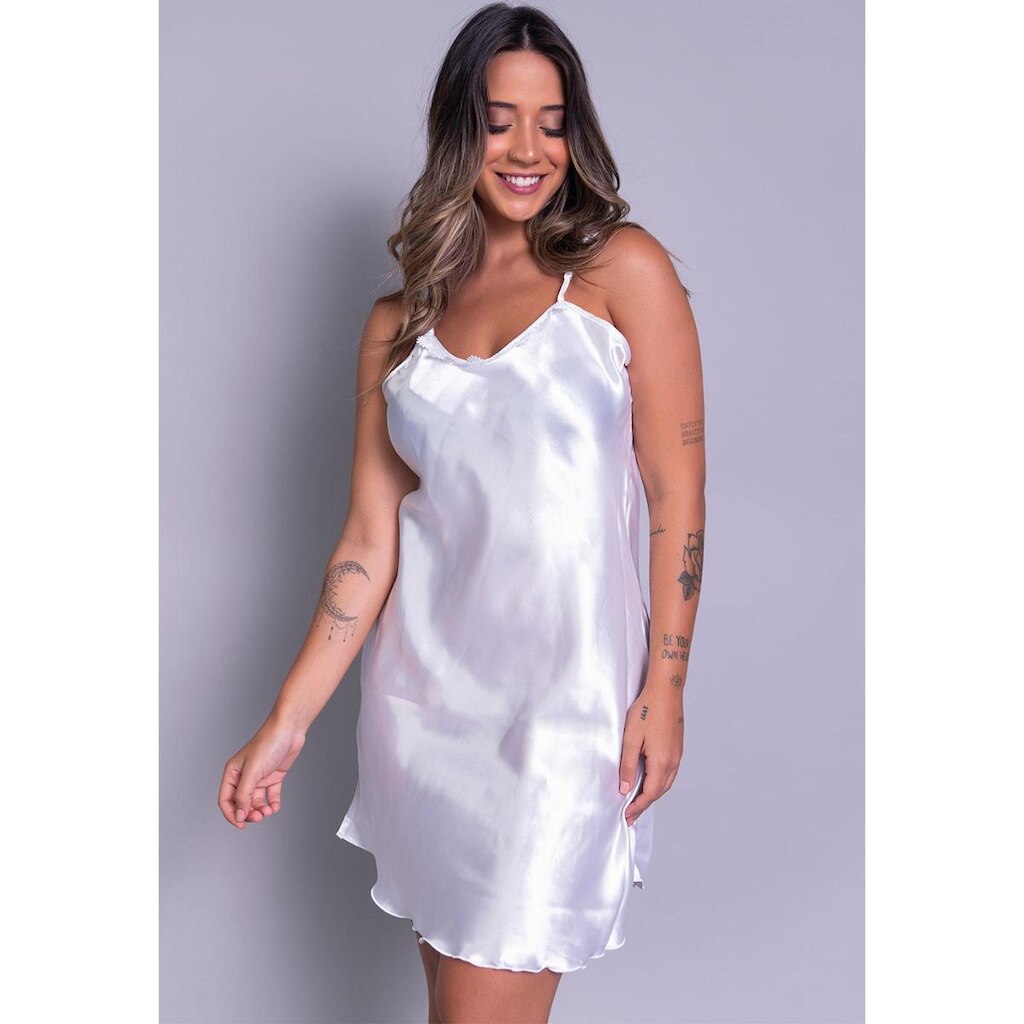 Camisola Cetim Feminina Alcinha e Sem Bojo