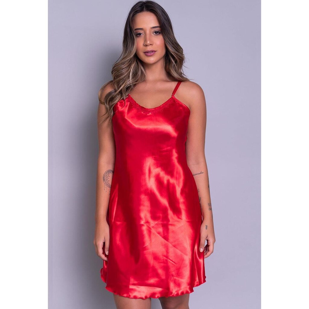 Camisola Cetim Feminina Alcinha e Sem Bojo