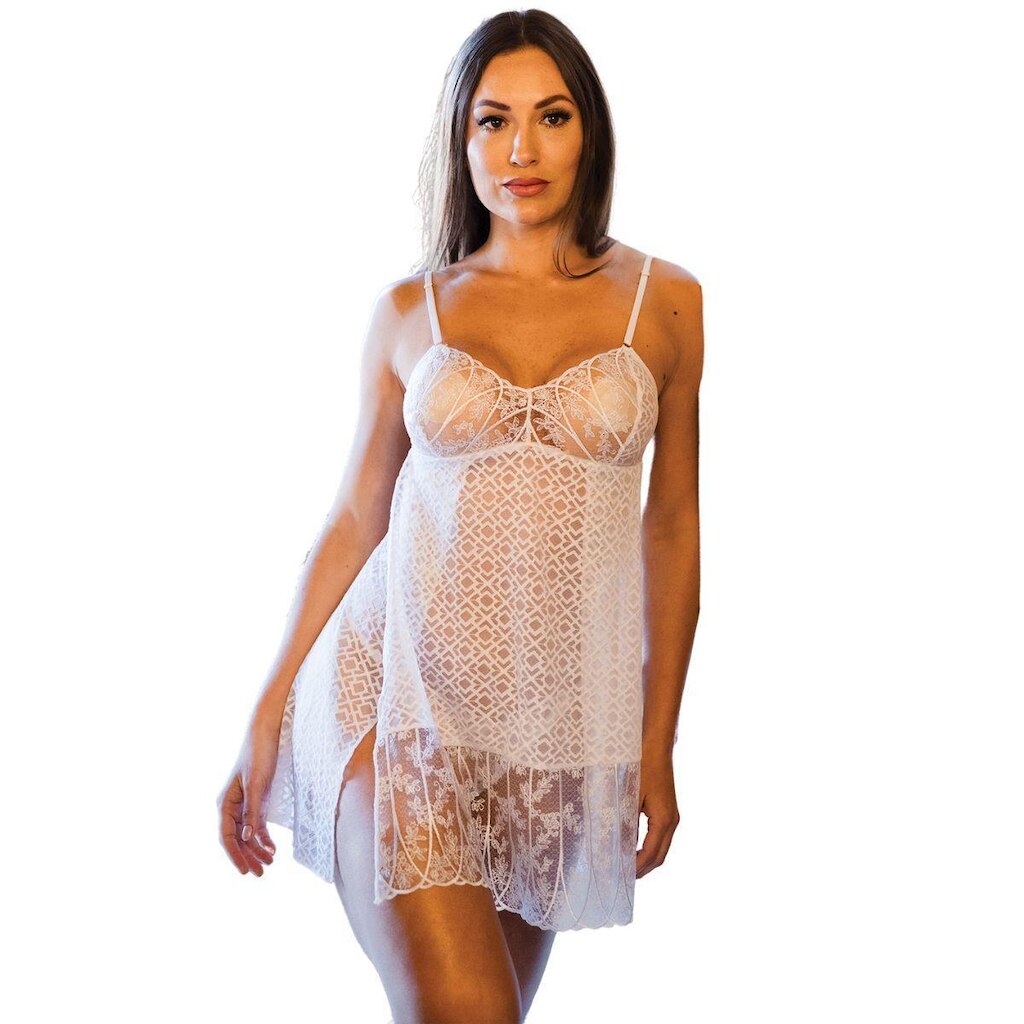 Camisola Laterais Cruzadas Sem Bojo Em Renda Bordada e Tule Nayane