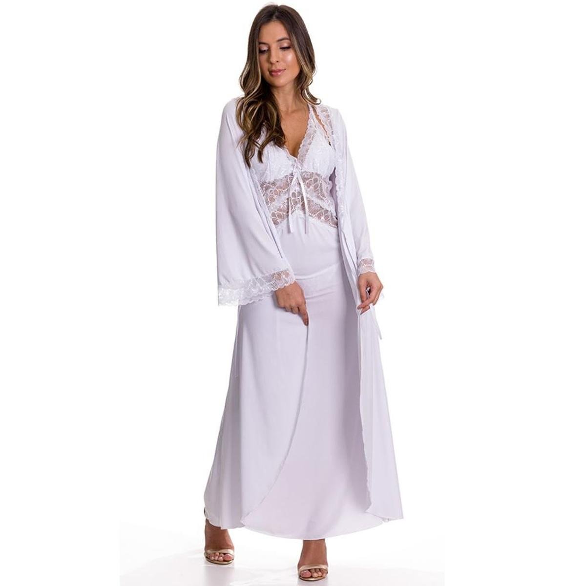 Camisola Longa Lua de Mel com Robe Estilo Sedutor - ES214-219 - Branco Menor preço em Camisola Longa Lua de Mel com Robe Estilo Sedutor - ES214-219 - Branco