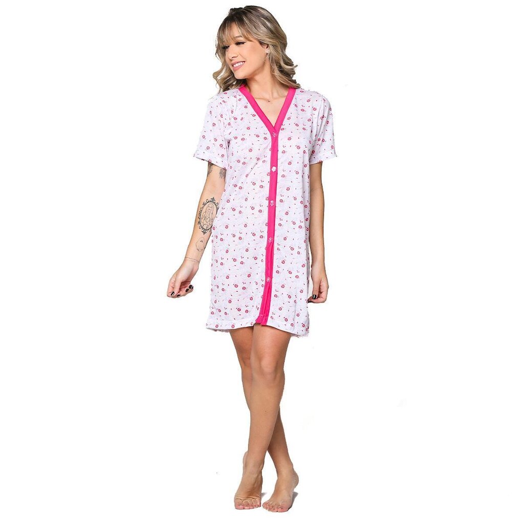 Camisola Maternidade Com Botão Bella Fiore Manga Curta Maternidade Gestante