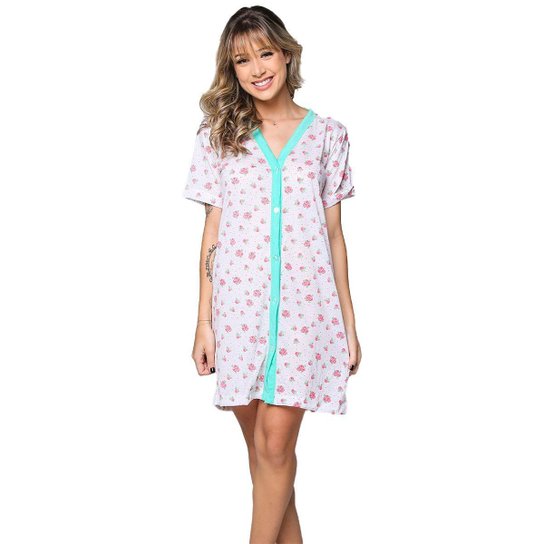 Camisola Maternidade Com Botão Bella Fiore Manga Curta Maternidade Gestante