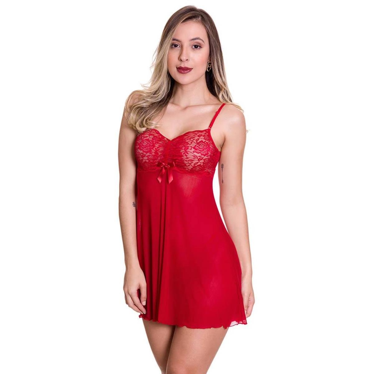 Camisola Transparente em Tule e Renda Estilo Sedutor - GL271 Menor preço em Camisola Transparente em Tule e Renda Estilo Sedutor - GL271