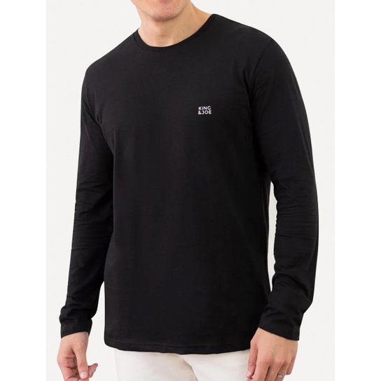 Camsieta King & Joe Masculina Manga Longa Basic Light Small Logo Preta
