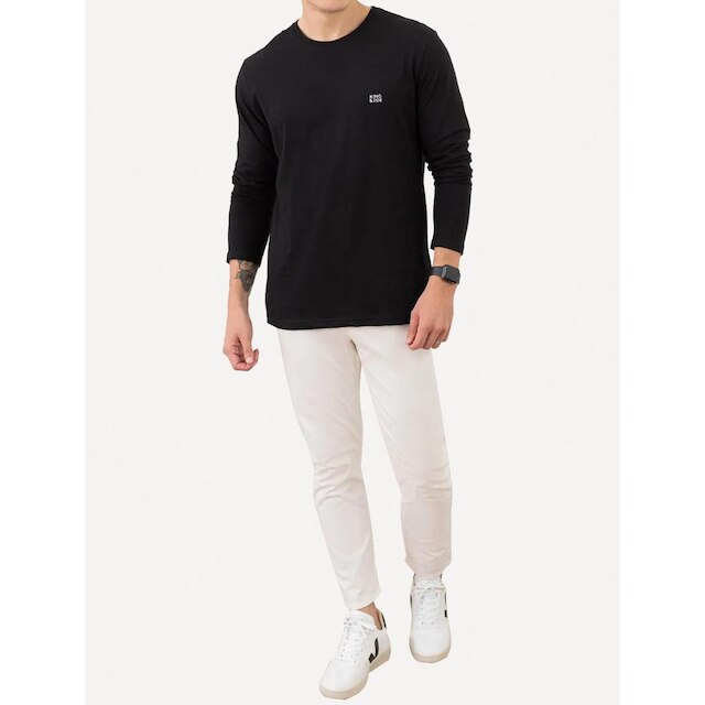 Camsieta King & Joe Masculina Manga Longa Basic Light Small Logo Preta