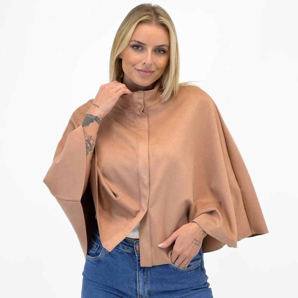 Capa Doce Trama em Suede Gola Alta Feminina
