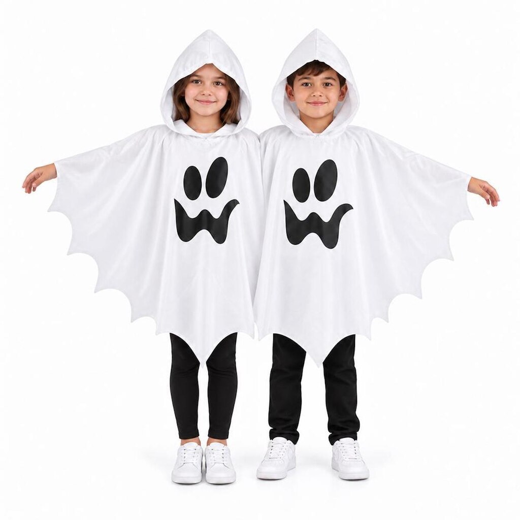 Capa Fantasma Infantil Look Jeans Halloween Branca - G - BRANCO