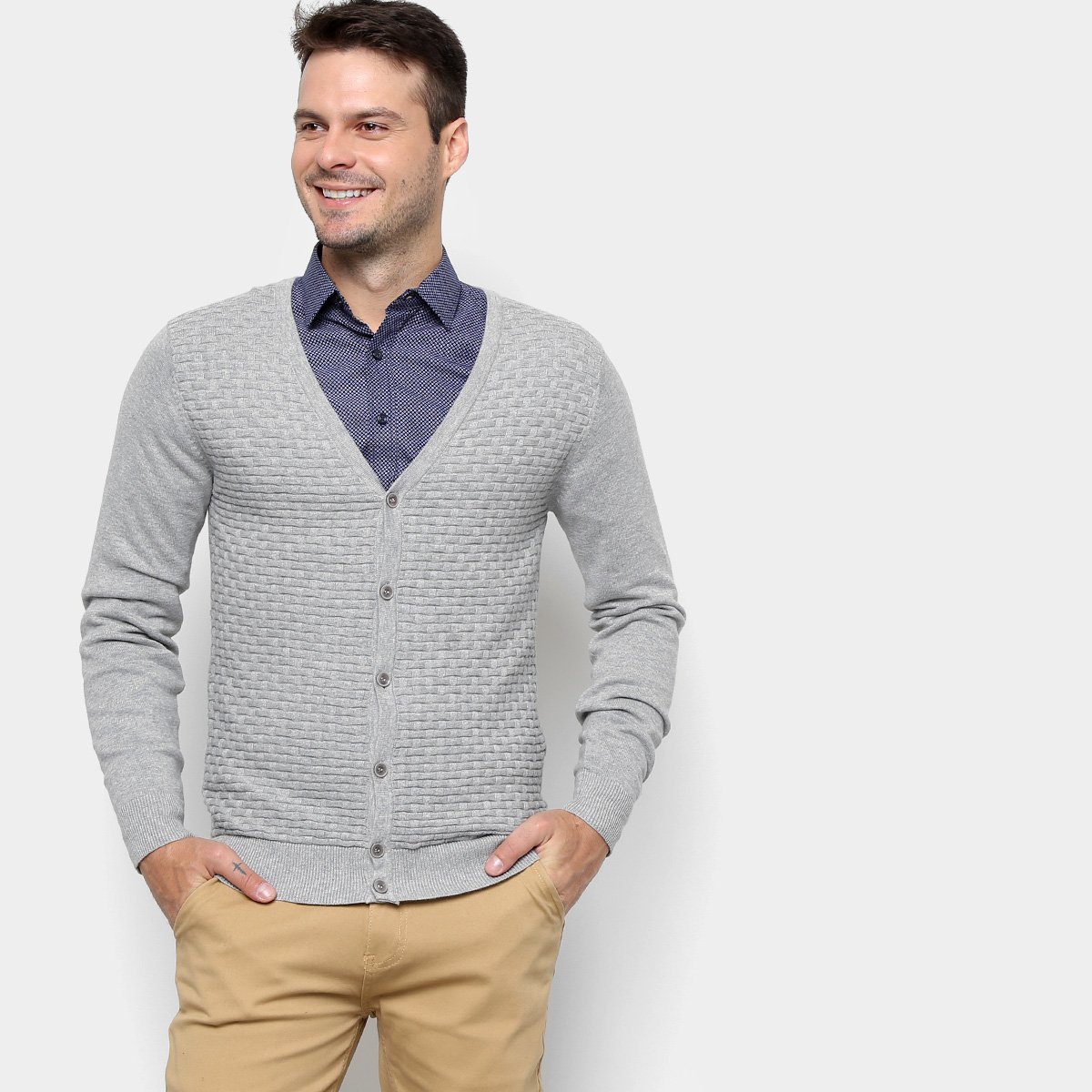 Cardigan Broken Rules Masculino - Cinza Claro Menor preço em Cardigan Broken Rules Masculino - Cinza Claro