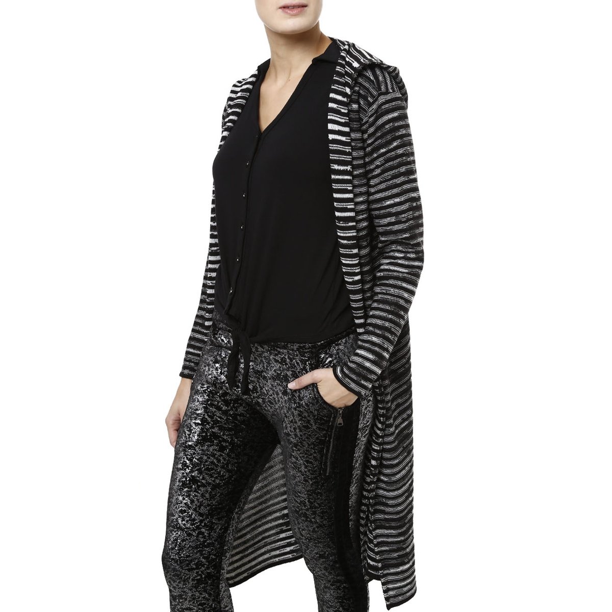cardigan feminino longo com capuz