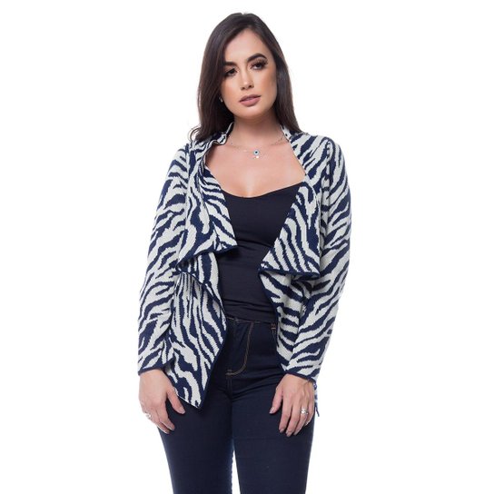 Cardigan Eliza Tricot Zebra Feminino - Azul Escuro