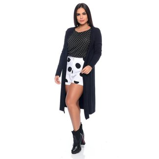 Cardigan Feminino Alongada Manga Longa Preta B'Bonnie