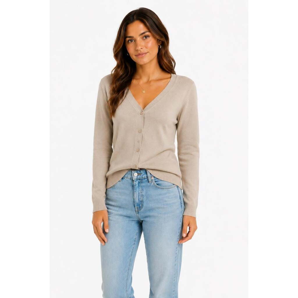 Cardigan Feminino D Bell Outlet Fashion Botão Bege