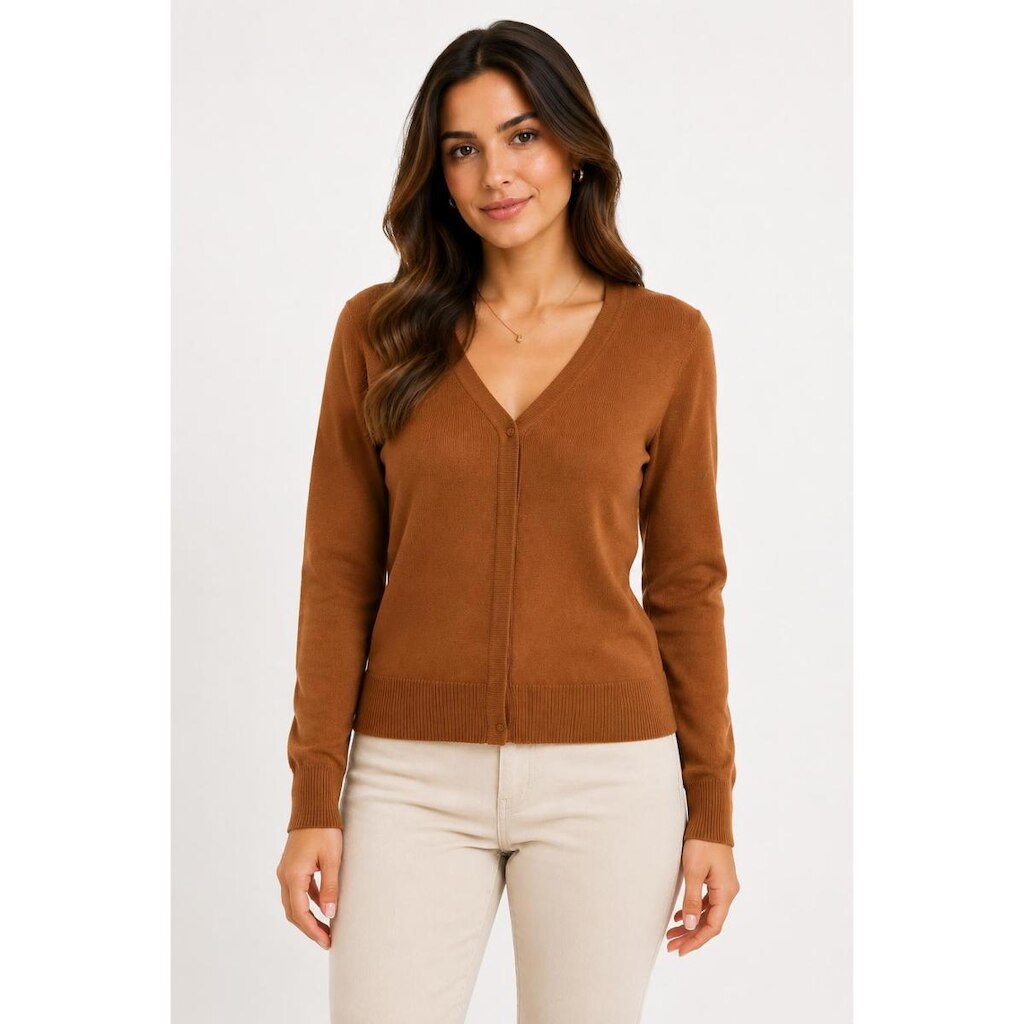 Cardigan Feminino D Bell Outlet Fashion Botão Caramelo