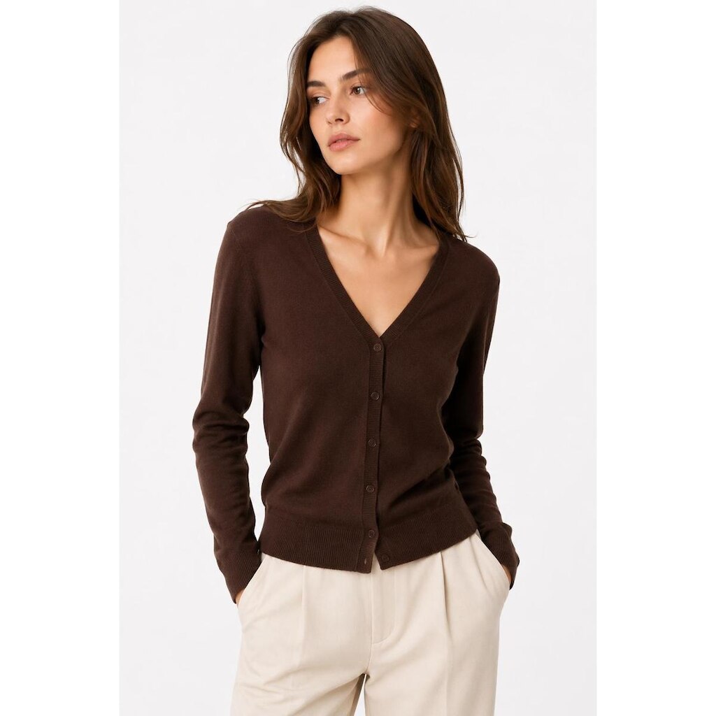Cardigan Feminino D Bell Outlet Fashion Botão Marrom