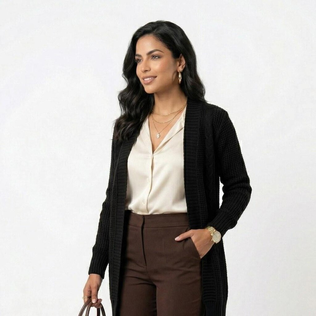 Cardigan Feminino Longo com Tranças Laterais