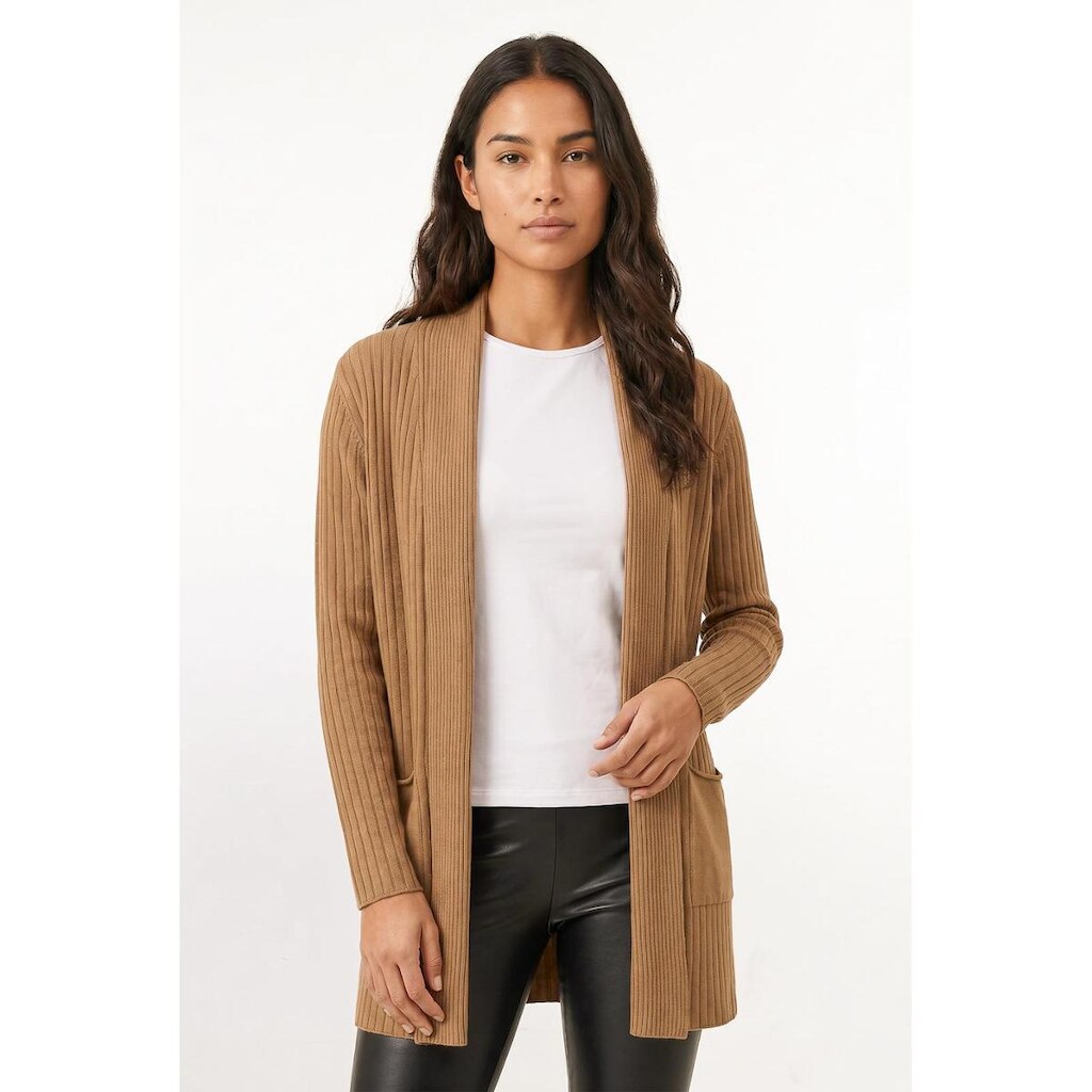 Cardigan feminino longo de malha com bolsos 61283