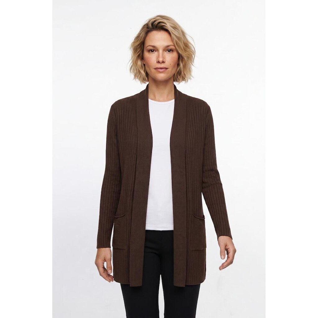 Cardigan feminino longo de malha com bolsos 61283