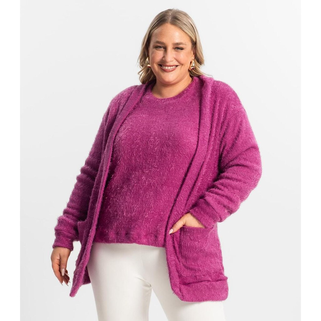 Cardigan Feminino Plus Size Em Tricot Secret Glam Roxo