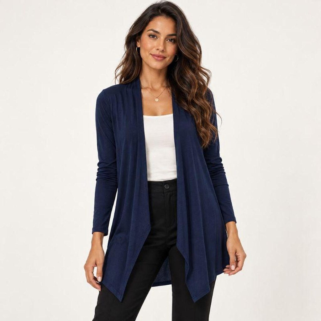 Cardigan Feminino Slim Fitness Suéter Sem Bolsos Liso