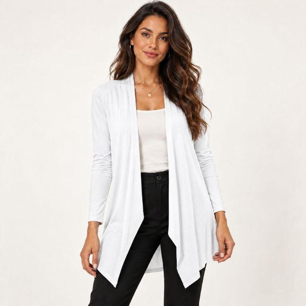 Cardigan Feminino Slim Fitness Suéter Sem Bolsos Liso