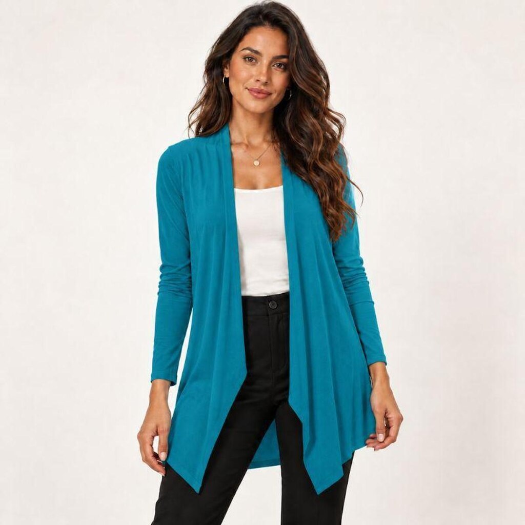 Cardigan Feminino Slim Fitness Suéter Sem Bolsos Liso