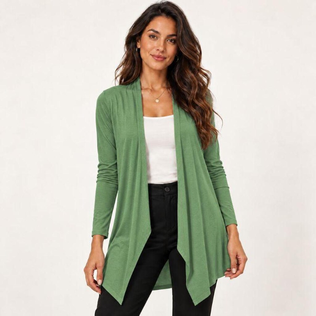 Cardigan Feminino Slim Fitness Suéter Sem Bolsos Liso