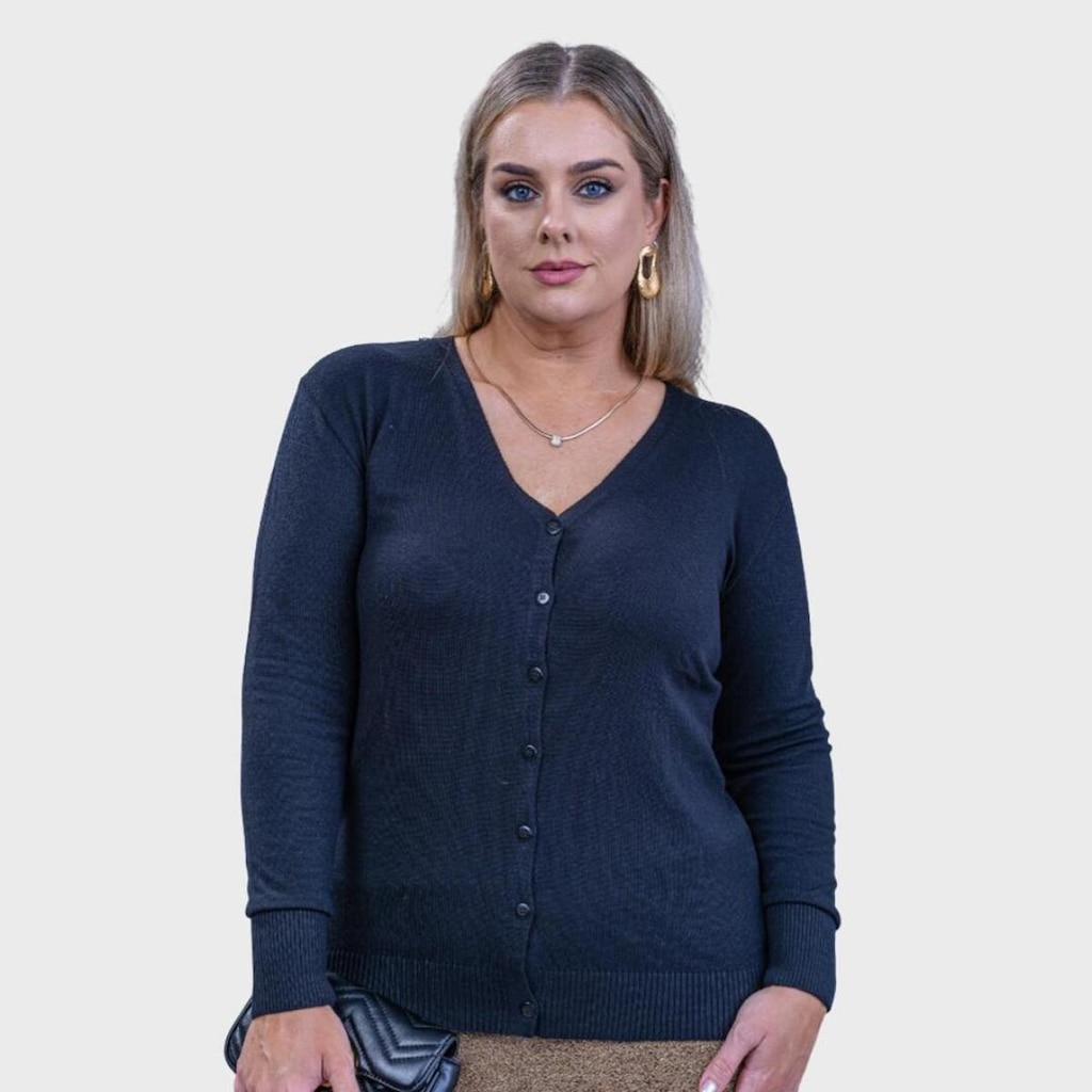 Cardigan Feminino Tricot Botão Básico