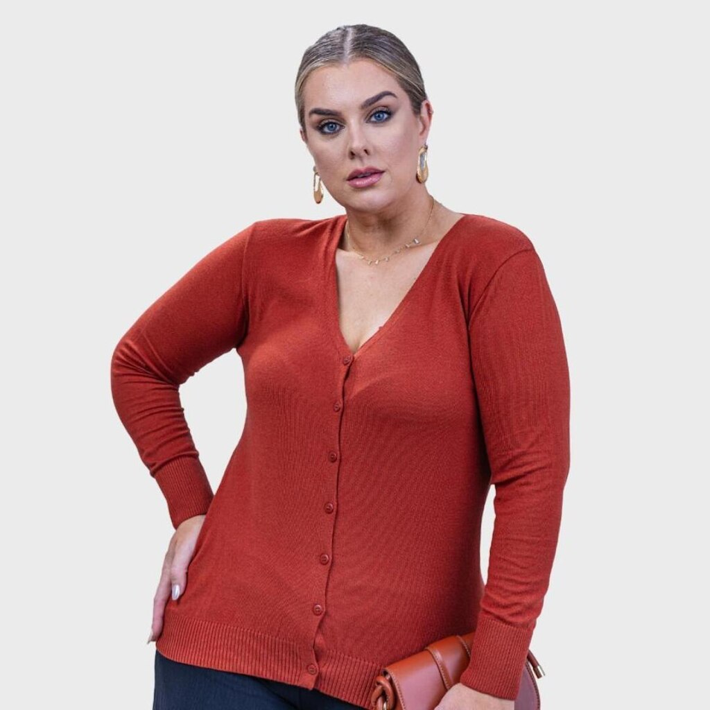 Cardigan Feminino Tricot Botão Básico