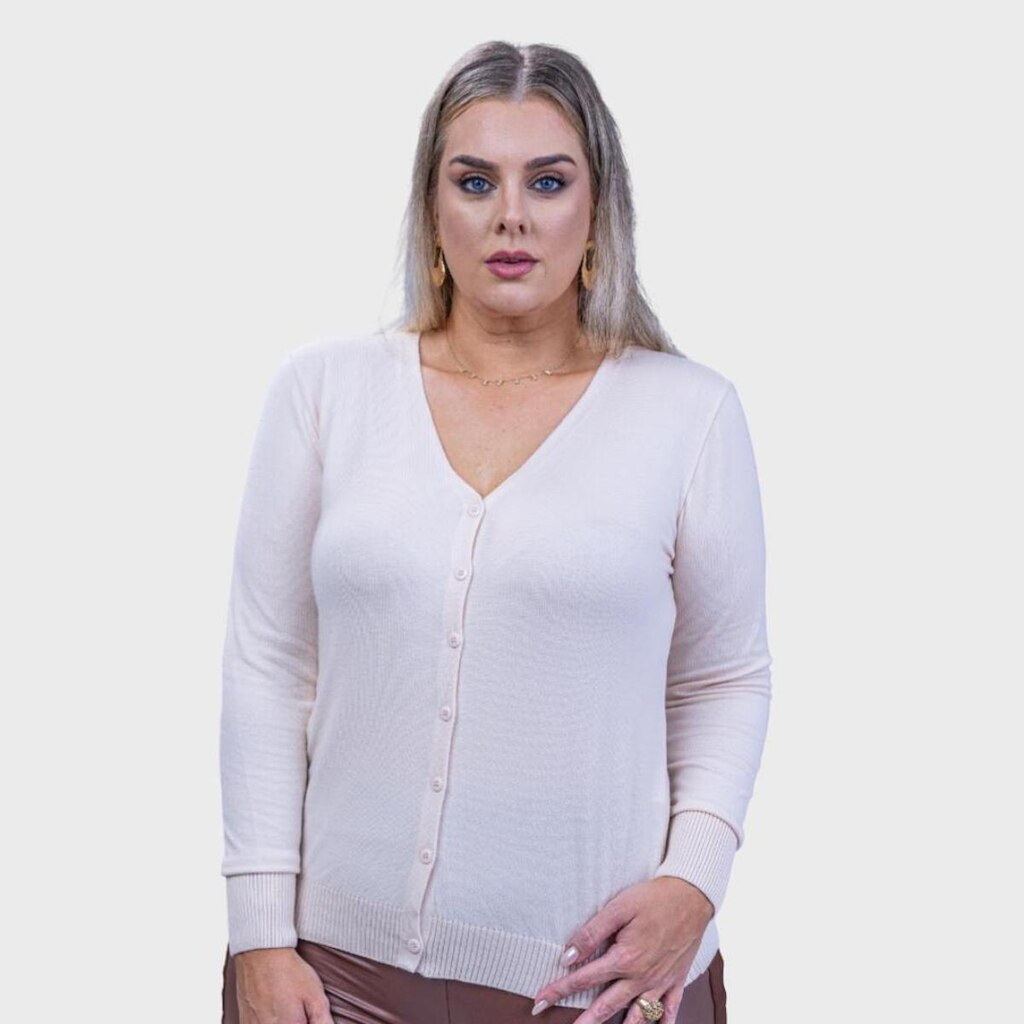 Cardigan Feminino Tricot Botão Básico
