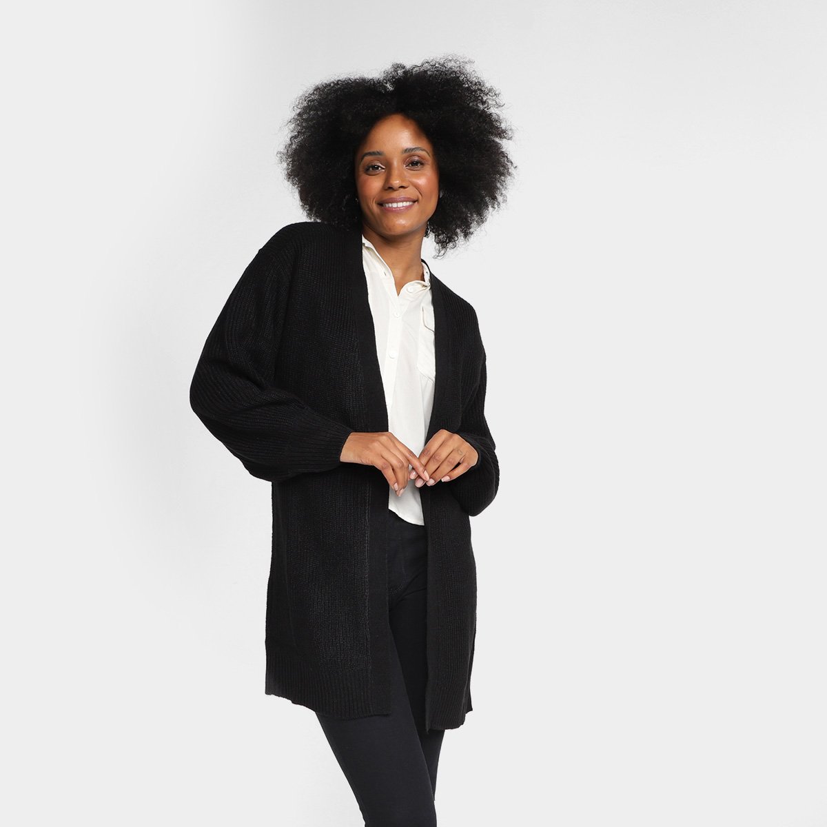 Cardigan Hering Tricô Alongado Feminino - Preto Menor preço em Cardigan Hering Tricô Alongado Feminino - Preto
