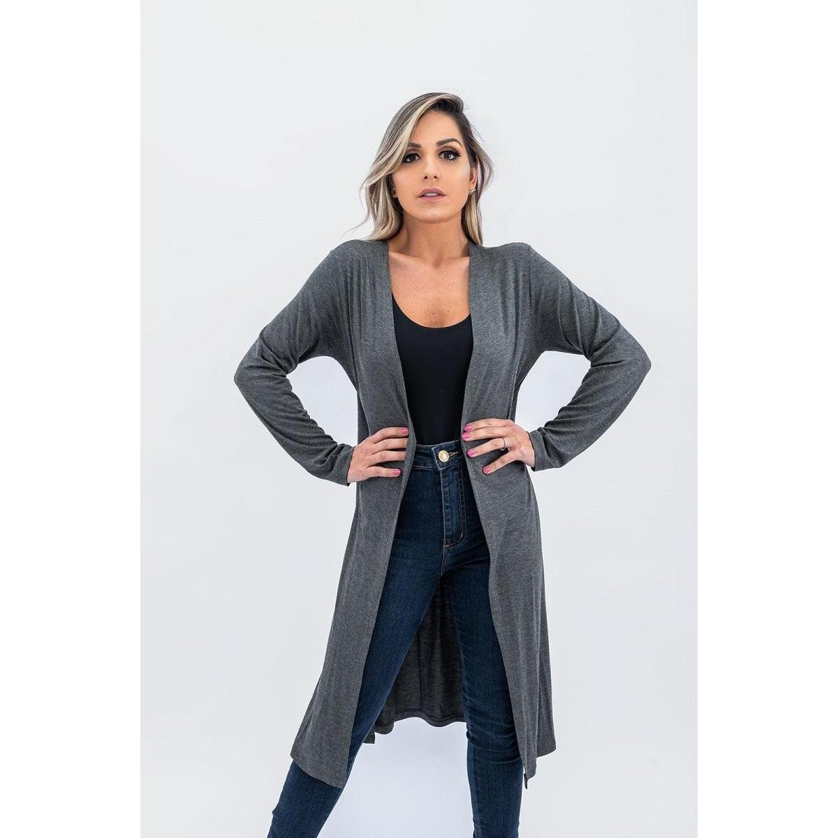 Cardigan Kimono Longo Juquitiba Brasil Feminino - Cinza Menor preço em Cardigan Kimono Longo Juquitiba Brasil Feminino - Cinza