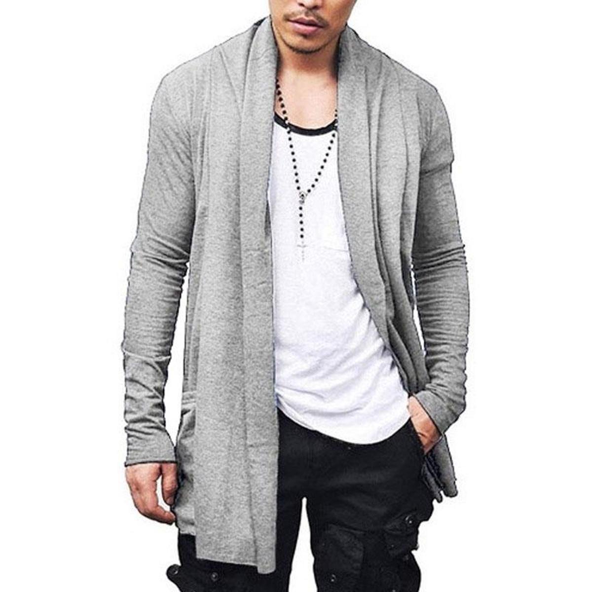 Cardigan Masculino Estilo Slim Confortável Sobretudo Blazer - Cinza Claro é ruim? Cardigan Masculino Estilo Slim Confortável Sobretudo Blazer - Cinza Claro é boa?