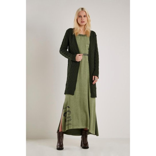 Cardigan Sacada Tricot Jacquard Costas Feminino - Verde Militar