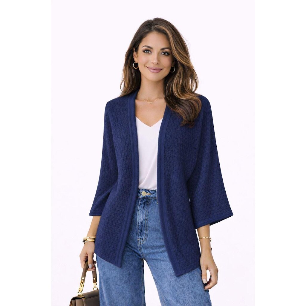 Cardigan Tricô D Bell Outlet Fashion Manga Longa Azul Marinho
